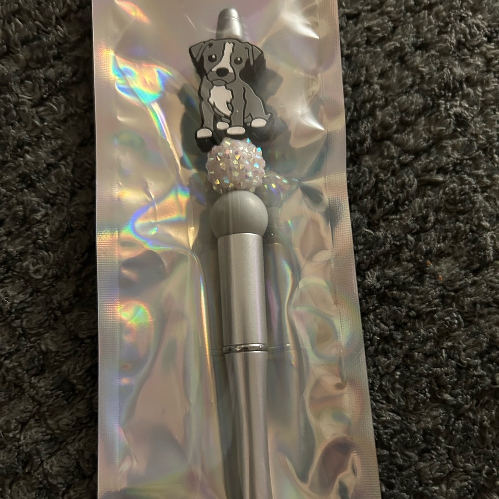 Handcrafted Silver Rhinestone Ball Pen with Dog Charm